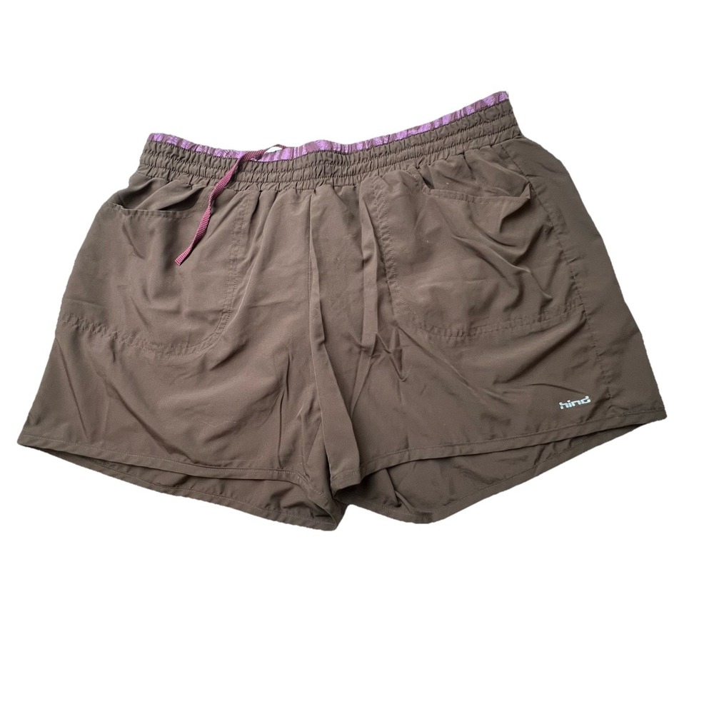 Hind Women's Size Medium 100% Polyester Brown with Purple Trim Athletic Shorts